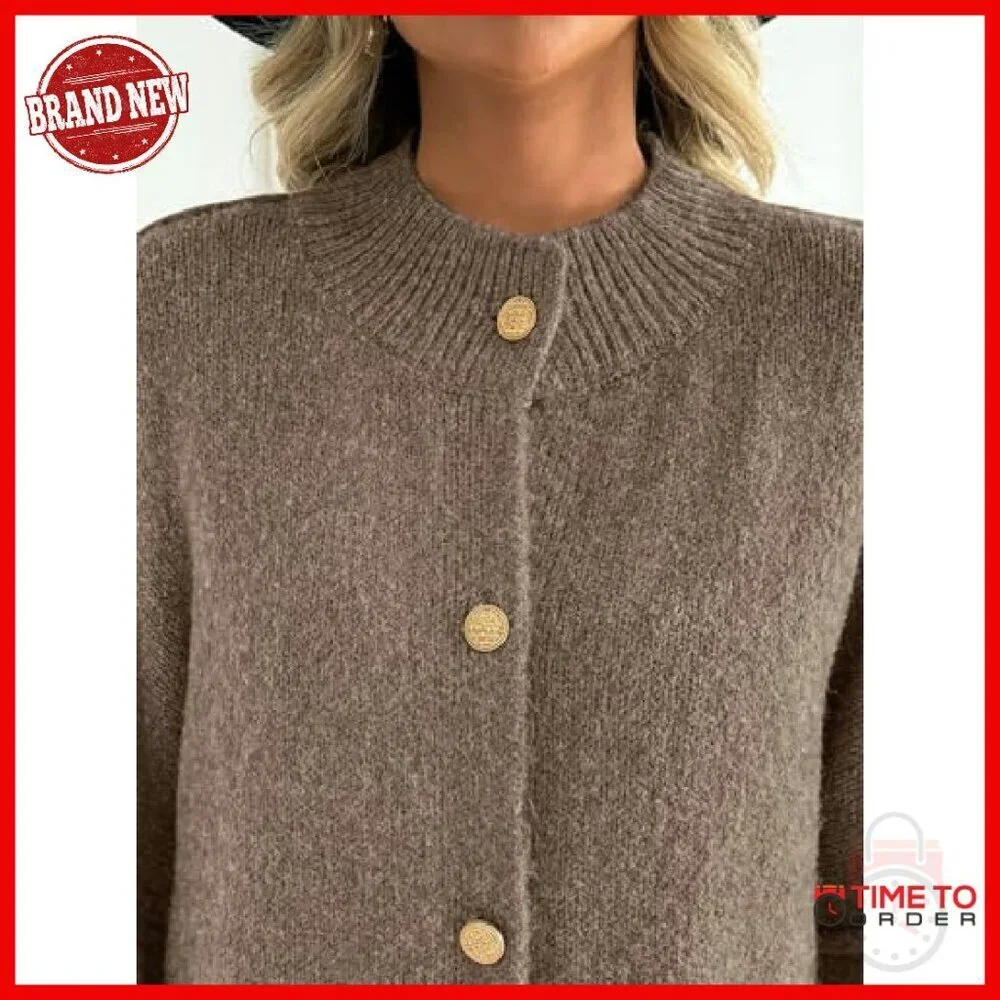 Oversized Chunky Knit Cardigan Lantern Sleeves Button Down Cozy